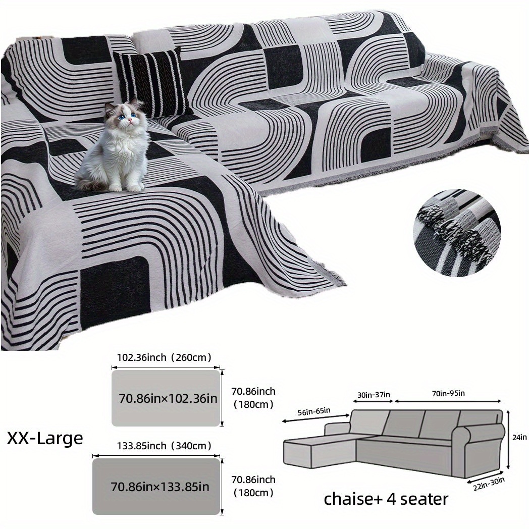 TEMU 2pcs Chenille Fabric Chaise Lounge Sofa Cover, One-piece Full Coverage Sofa Protector, Universal Sofa Slipcover, Machine Washable, Pet-friendly,