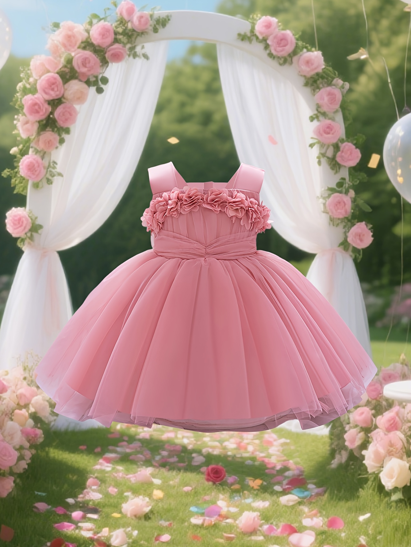 childrens strapless elegant fairy dress 3d flowers fluffy - Temu Qatar