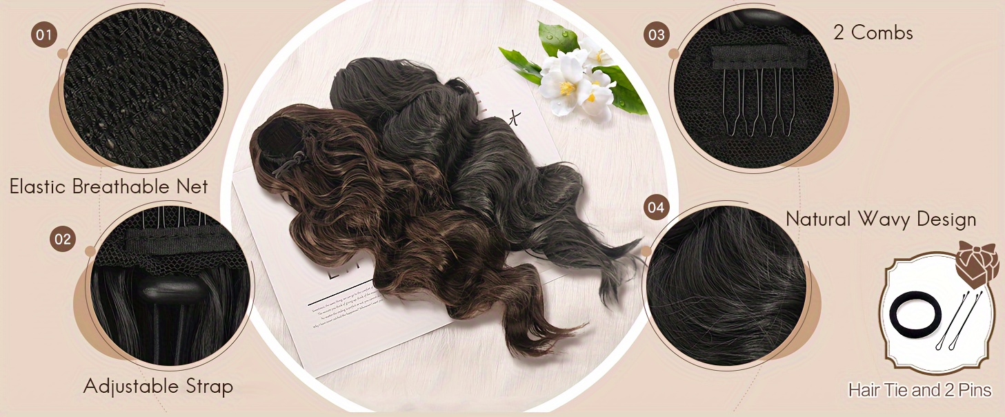   long ponytail extension curly wavy clip in synthetic hairpieces drawstring ponytail pony tail hairpiece hair pony extension for women girls details 0