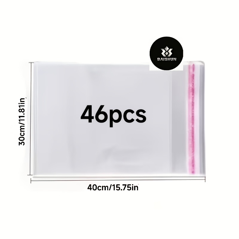 TEMU 46pcs Large Size Clear Self-seal Storage Bags - Reusable Pp Material, Suitable For Clothing, Shoes And Hats | Ideal For Restaurant Supplies And