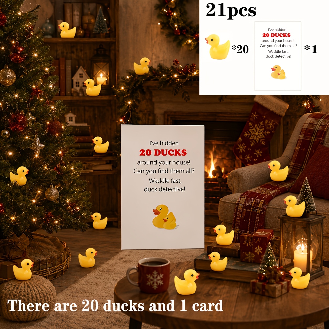 TEMU 21pcs (20pcs Ducks And 1pc Card) Christmas Elf Task Cards And Props, Christmas 24-day Countdown Gift, Christmas Home Decoration Setup Props,