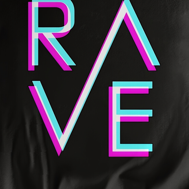 

Women's "rave" Graphic T-shirt - Neon Colors, Polyester , Casual Round Neck, Slim Fit, Summer Top