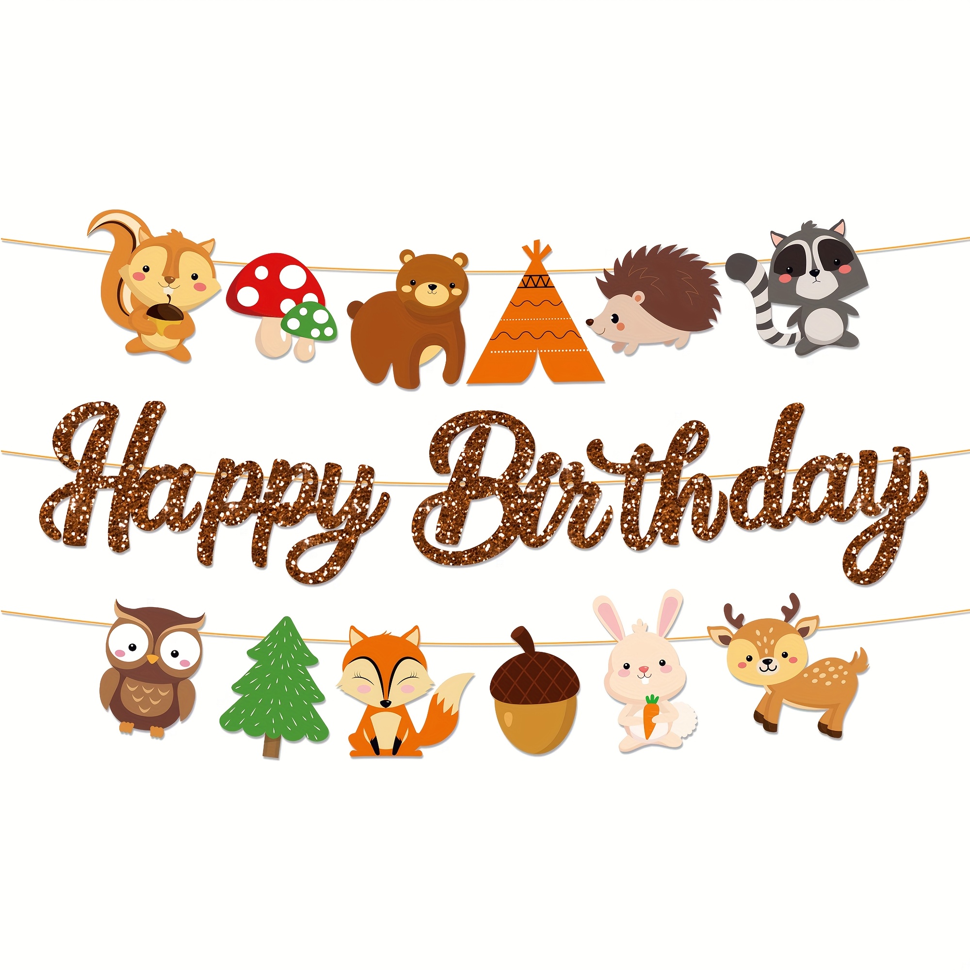 Image of 17pcs Cards Woodland Party Decorations Forest Animal Design Paper Banner Flag For Woodland Birthday Party Supplies