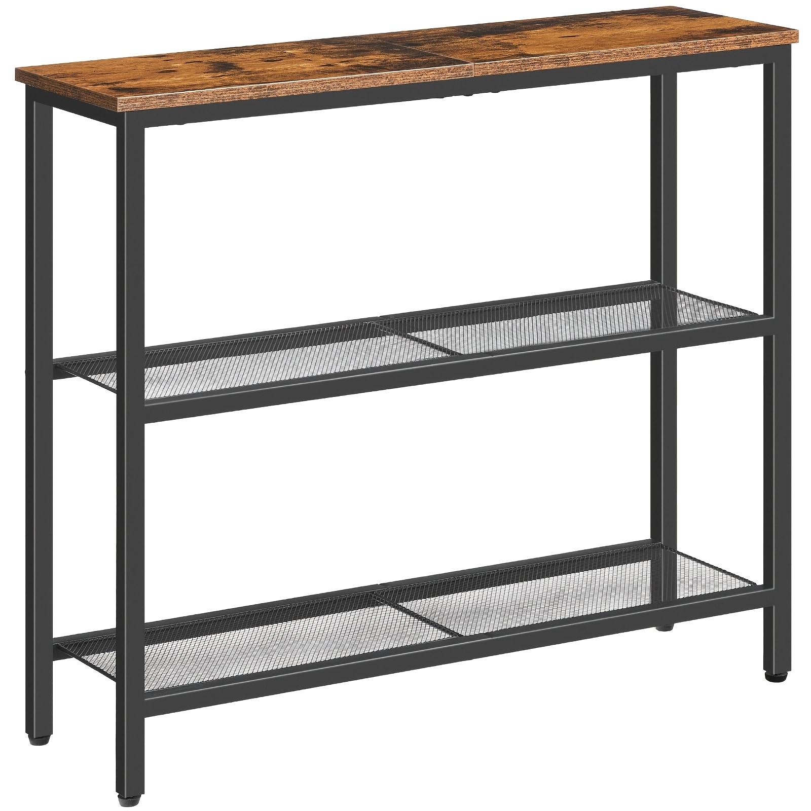 TEMU Table d'appoint étroite | Table d'appoint à 2 niveaux, design marron et noir vintage, convient pour salon, chambre, bureau et couloir, de place,