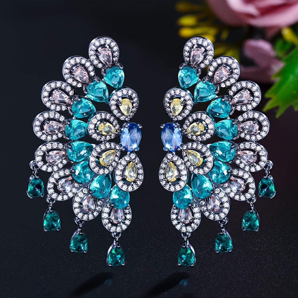 Large Symmetrical Water Drop Zirconia Wedding Party Earrings