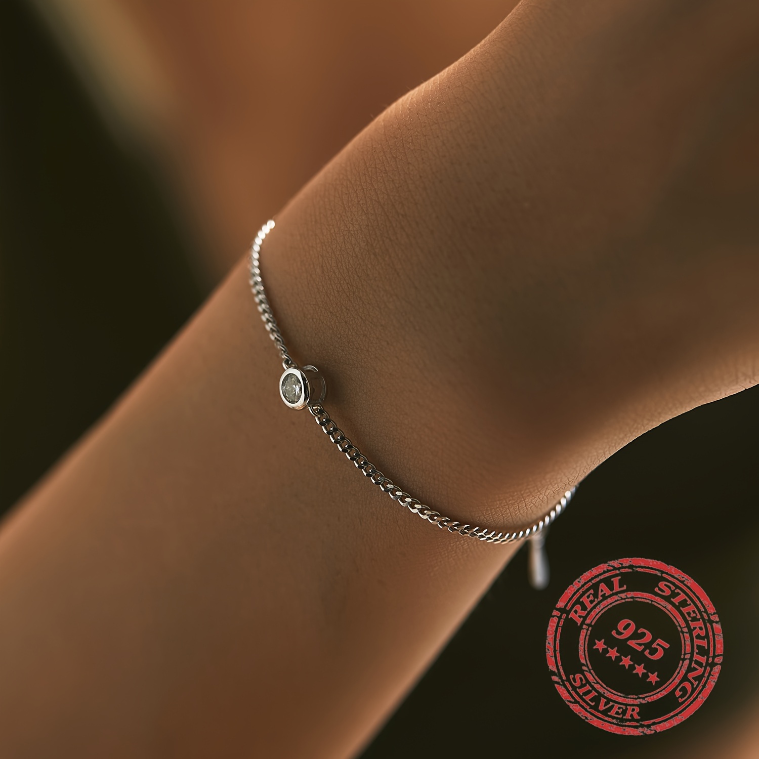 Round Solitaire Moissanite Bracelet with 925 Sterling Silver Chain