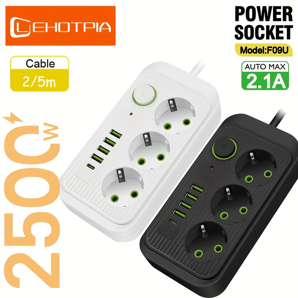 EU Plug AC Outlet Power Strip Multiprise 3m Extension Cord Electrical  Socket Smart Home 6 USB Ports Phone Charge Network Filter