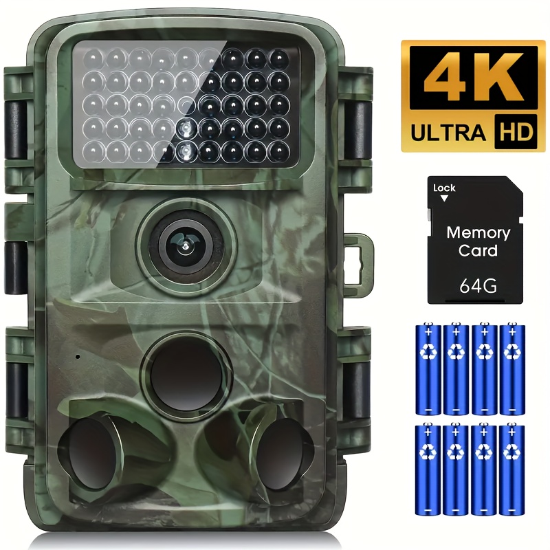 

4k 64mp Trail Camera With No Glow Night Vision Ip67 Waterproof Hunting Camera With 2 Inch Screen For Outdoor Wildlife Monitoring
