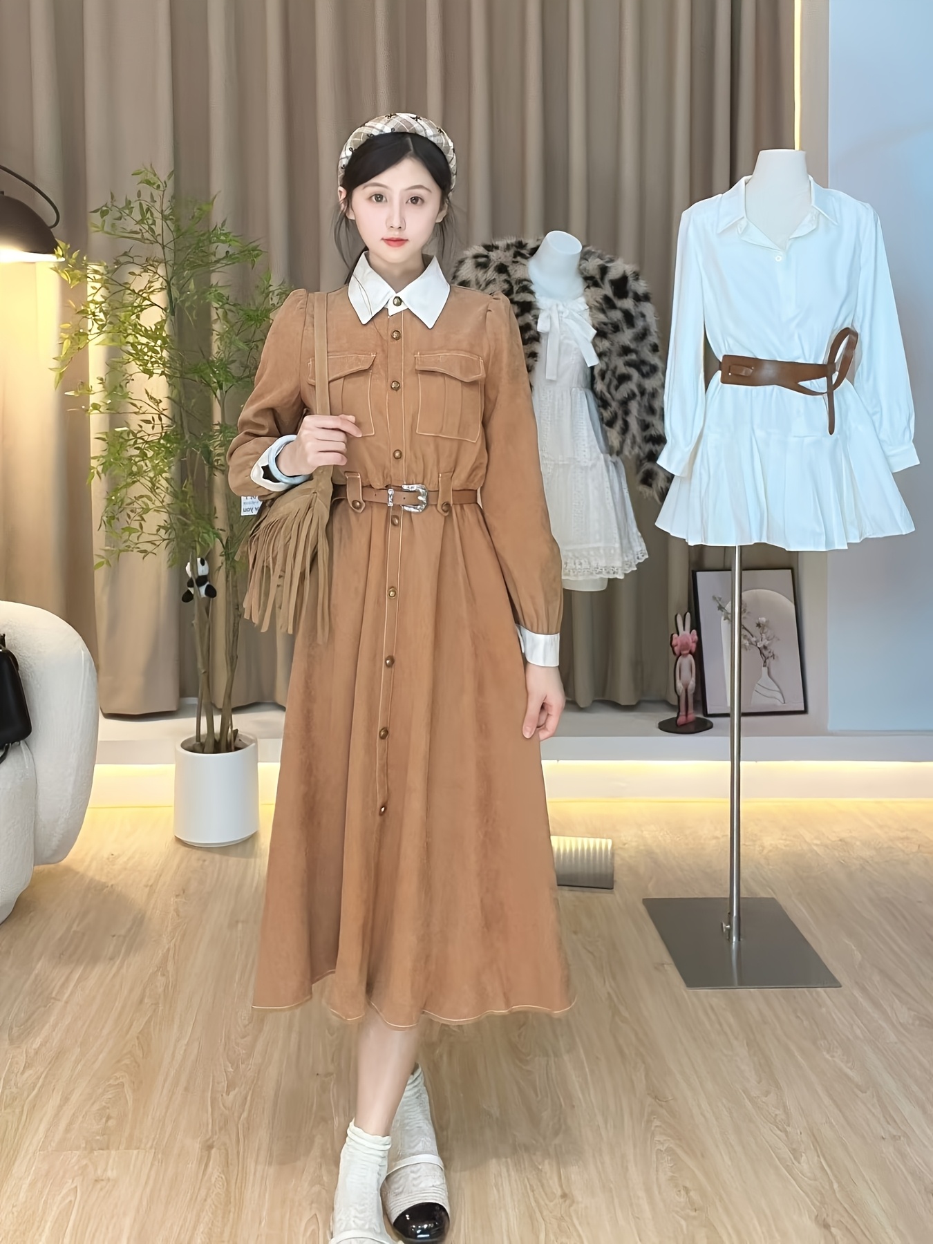 slim fit dress slacks Teal & Black Color Block Sheer Collared Neck Short Sleeve A-Line Mini Dress  /1-2-2-1 main image 1