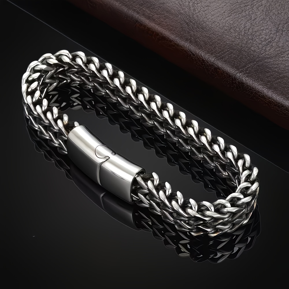 TEMU 1pc Stainless Steel Men's Magnetic Clasp 8mm Wide Bracelet, A Stylish And Elegant Chain That Showcases Men's Temperament. Suitable For Daily