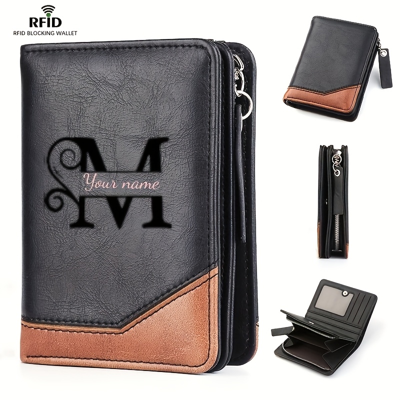 TEMU [custom Item] Personalized 26-letter Text And Image --- New Multi-card Slot Retro Wallet, Zipper And Button , Pu Soft Faux Leather Short Wallet,