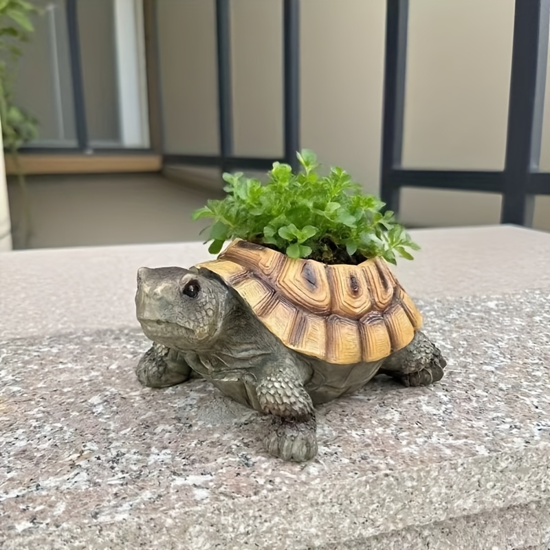 1pc Macetero en Forma de Tortuga para Suculentas - Maceta de Resina para Cactus y Suculentas, Decoración Animal para Hogar o Patio, Regalo Ideal para Aficionados a la Jardinería, Presente para Fiestas (No Requiere Electricidad)