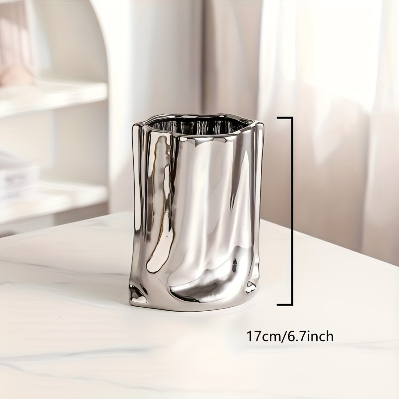 Ceramic Pleated Electroplated Vase For Hydroponics, Suitable For Fresh And Dried Flower Arrangements Room