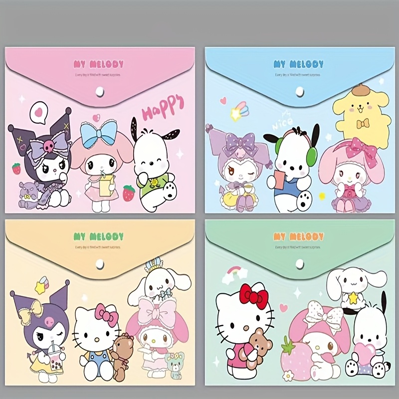 Image of [authorized] 4pcs/set Hello Kitty Document Bags For Students And Teachers A4 Size Cartoon Anime Design Suitable For Storing Files Test Papers Documents (some Parts Random), Back To School Essentials