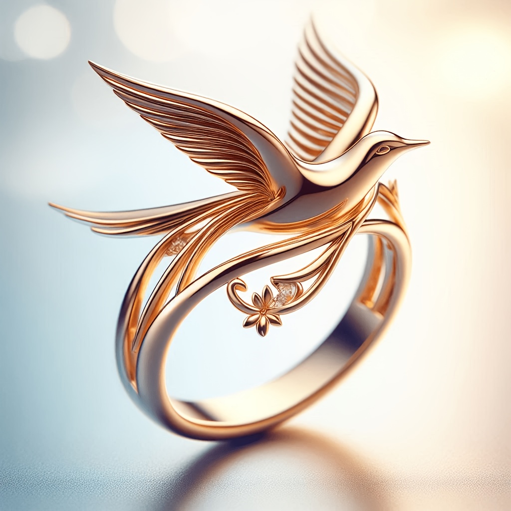 Women's Vintage Flying Bird Relief Swallow Ring, Crushed Zirconia