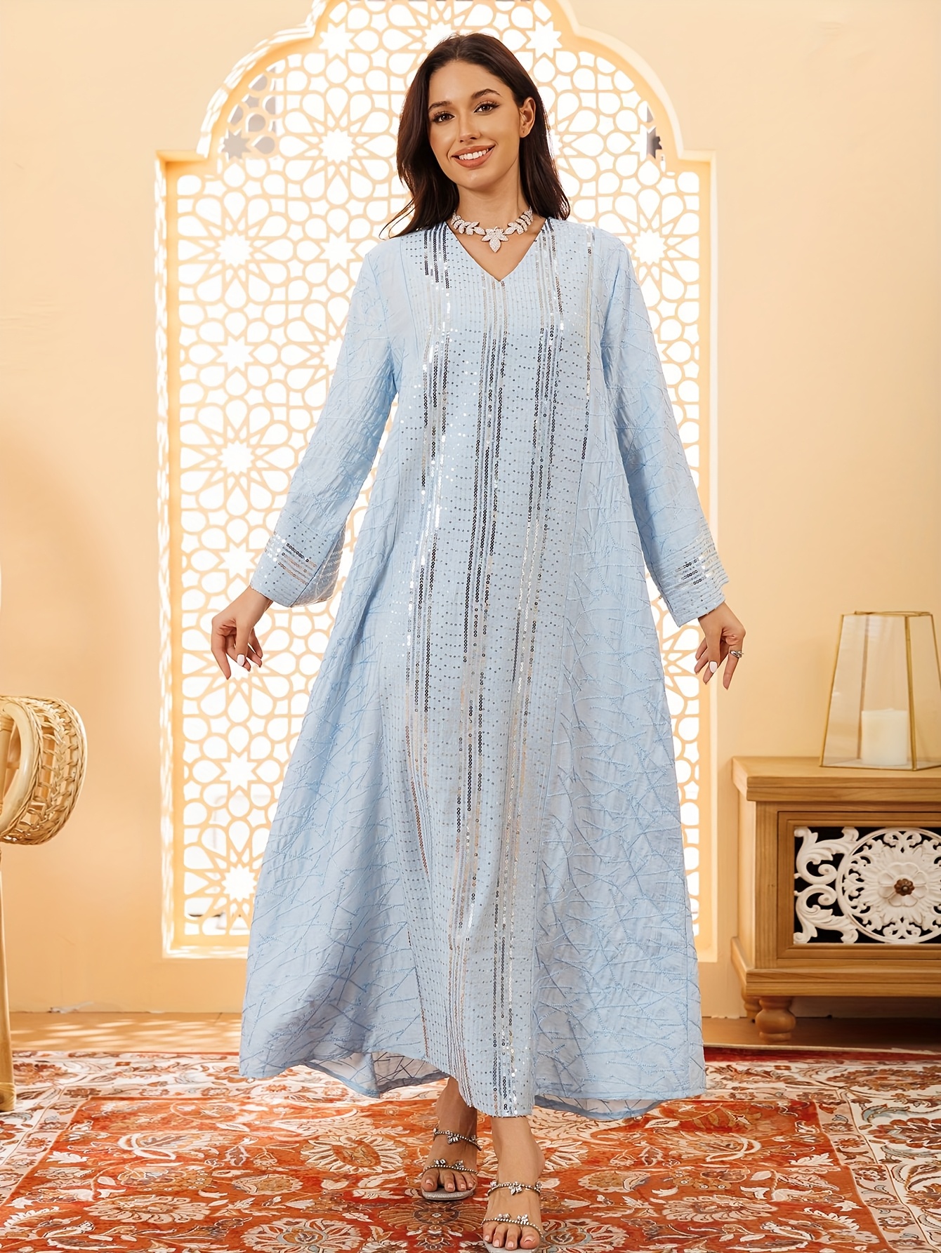 elegant asian inspired muslim eid dress long Temu Kuwait