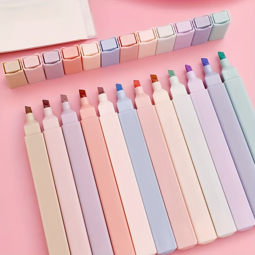 TEMU 12 Stylos Surligneurs Pastel - Marqueurs Fluorescents Couleurs Macaron (Ciel, Lavande, ) pour Journaling, , Scrapbooking - Adaptés pour Bureau,
