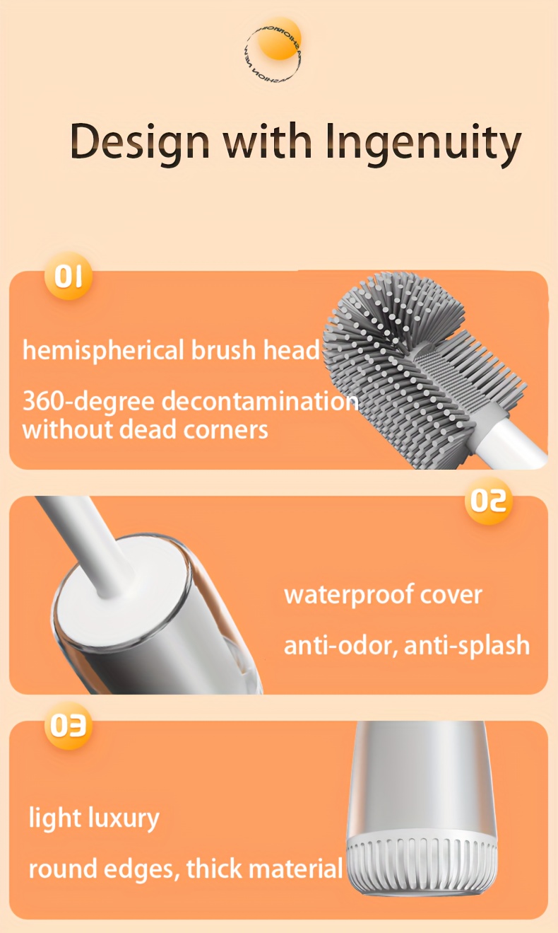 1pc 2025 new model toilet brush set polypropylene pp material with silicone handle reusable medium firmness wall mountable design no electricity needed ideal for bathroom cleaning perfect christmas halloween gift details 4