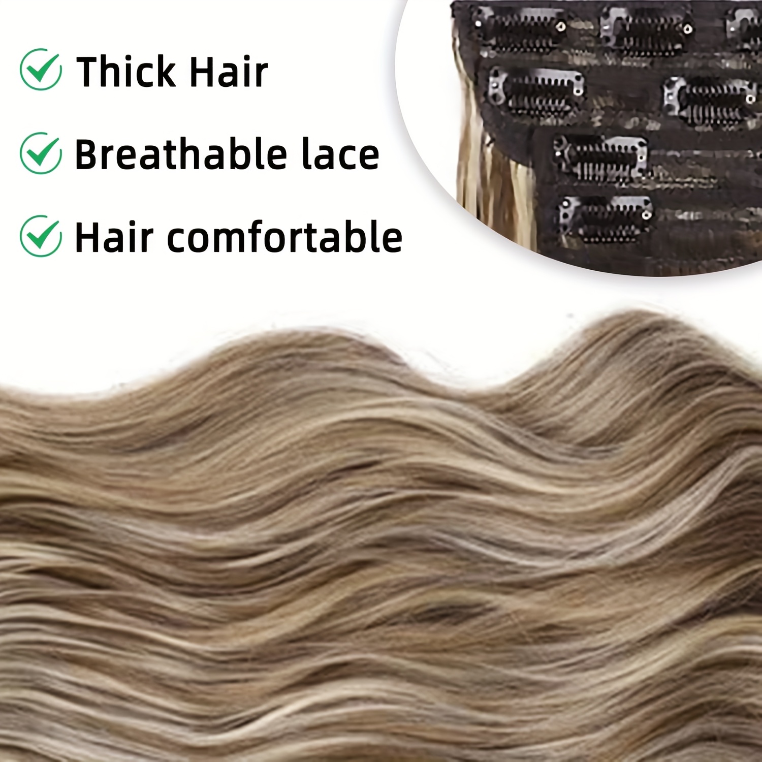 4pcs clip in hair extensions 20 inch long wavy synthetic hair chocolate brown with blonde highlights   resistant clip in extensions for women adds volume dimension   hair types   dimensional hairpieces naturallooking hairpieces   hairpieces beauty enthusiasts details 5