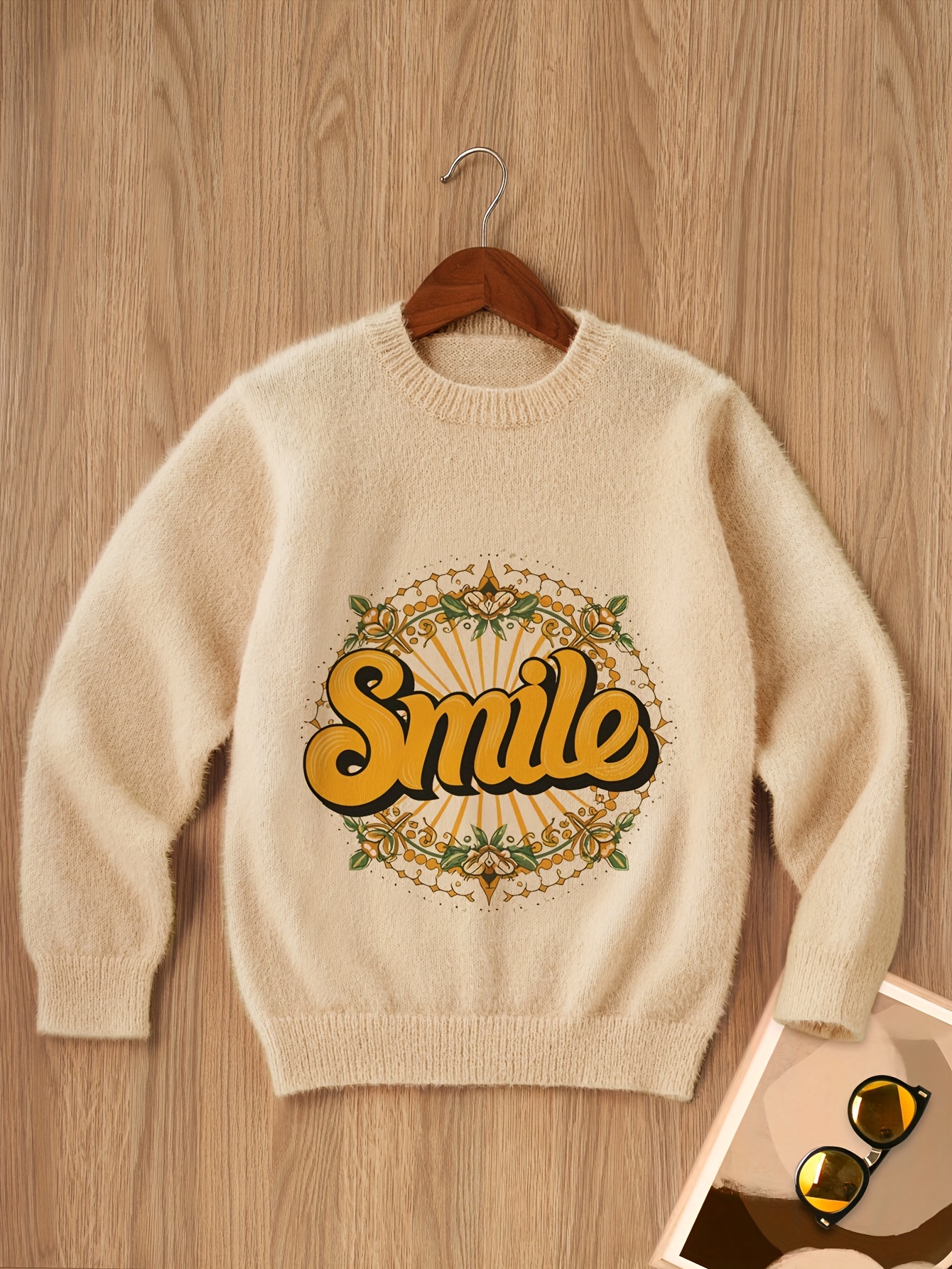 boys girls trendy knitwear smile graphic solid crew neck knit sweater cute style soft jumper top pullover