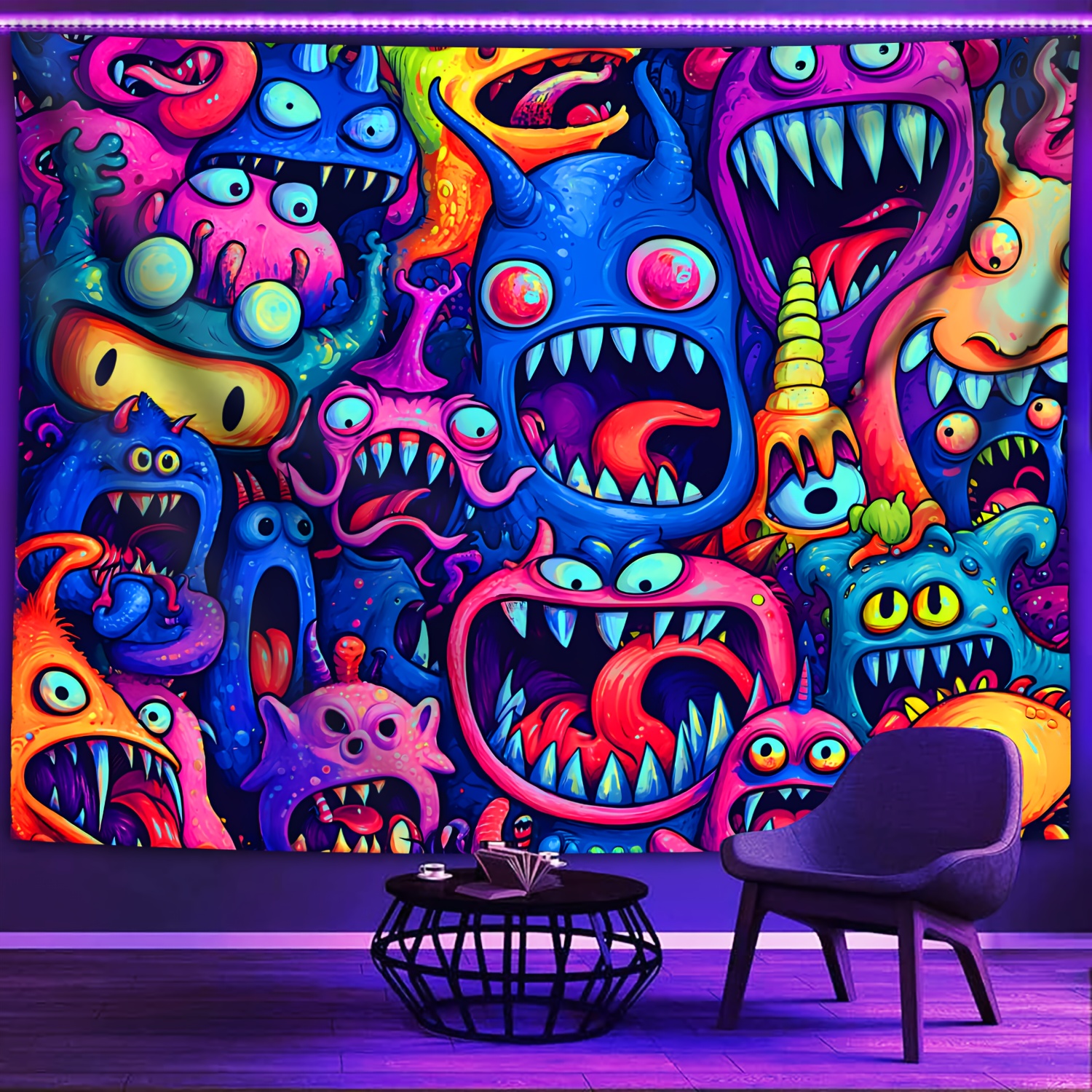 glow in dark cartoon monster tapestry large fluorescent wall - Temu