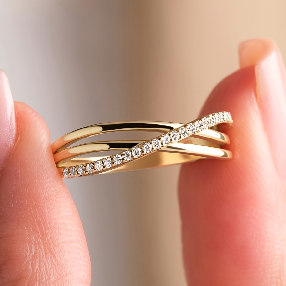 Elegant Temperament Multi-Layer Wrapped Synthetic Zirconia Ring