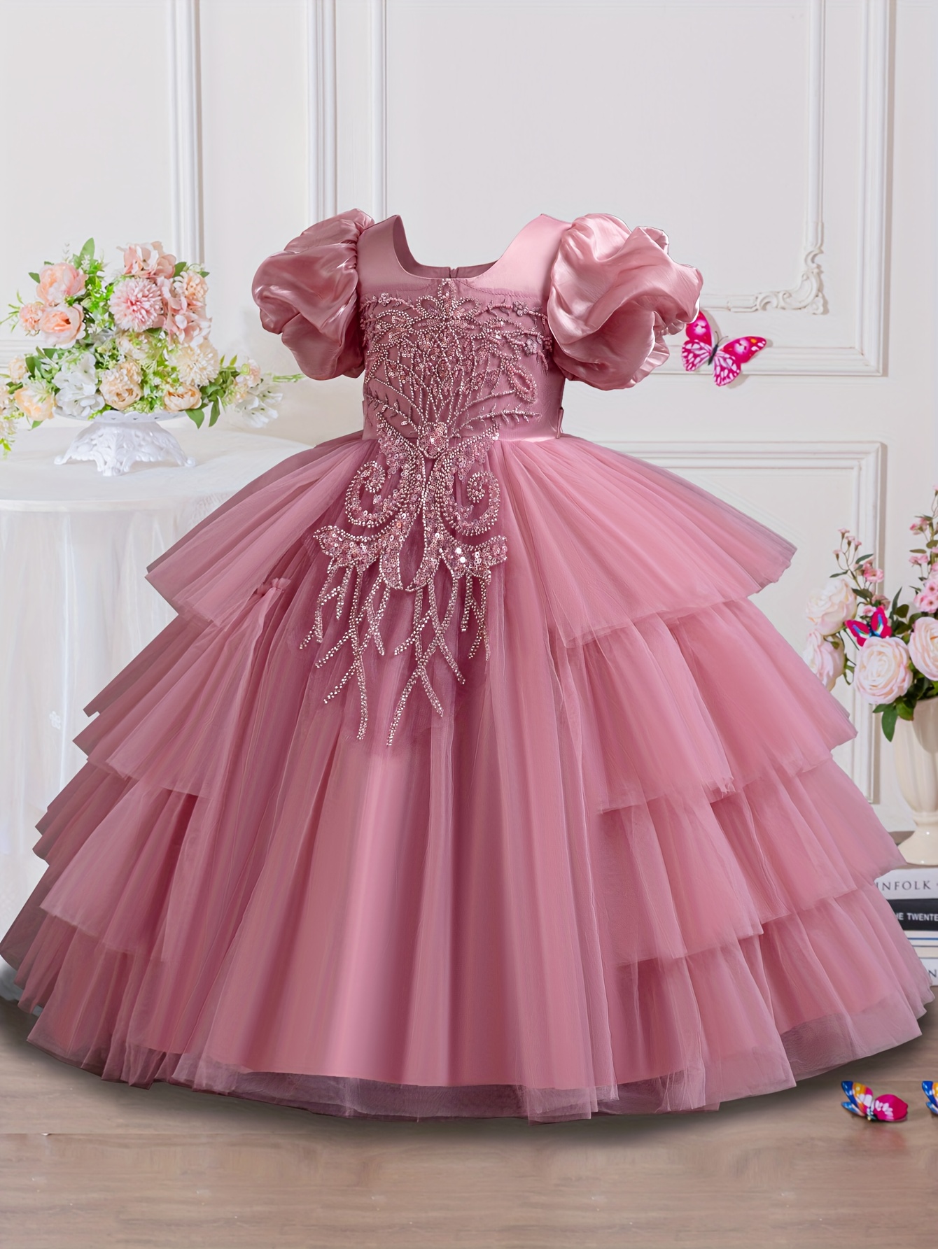 open lace back dress Baby/Kids Sky Blue Layered Princess Dress/Gown – Children's Territory a  Unit of VIC&SI LLC
