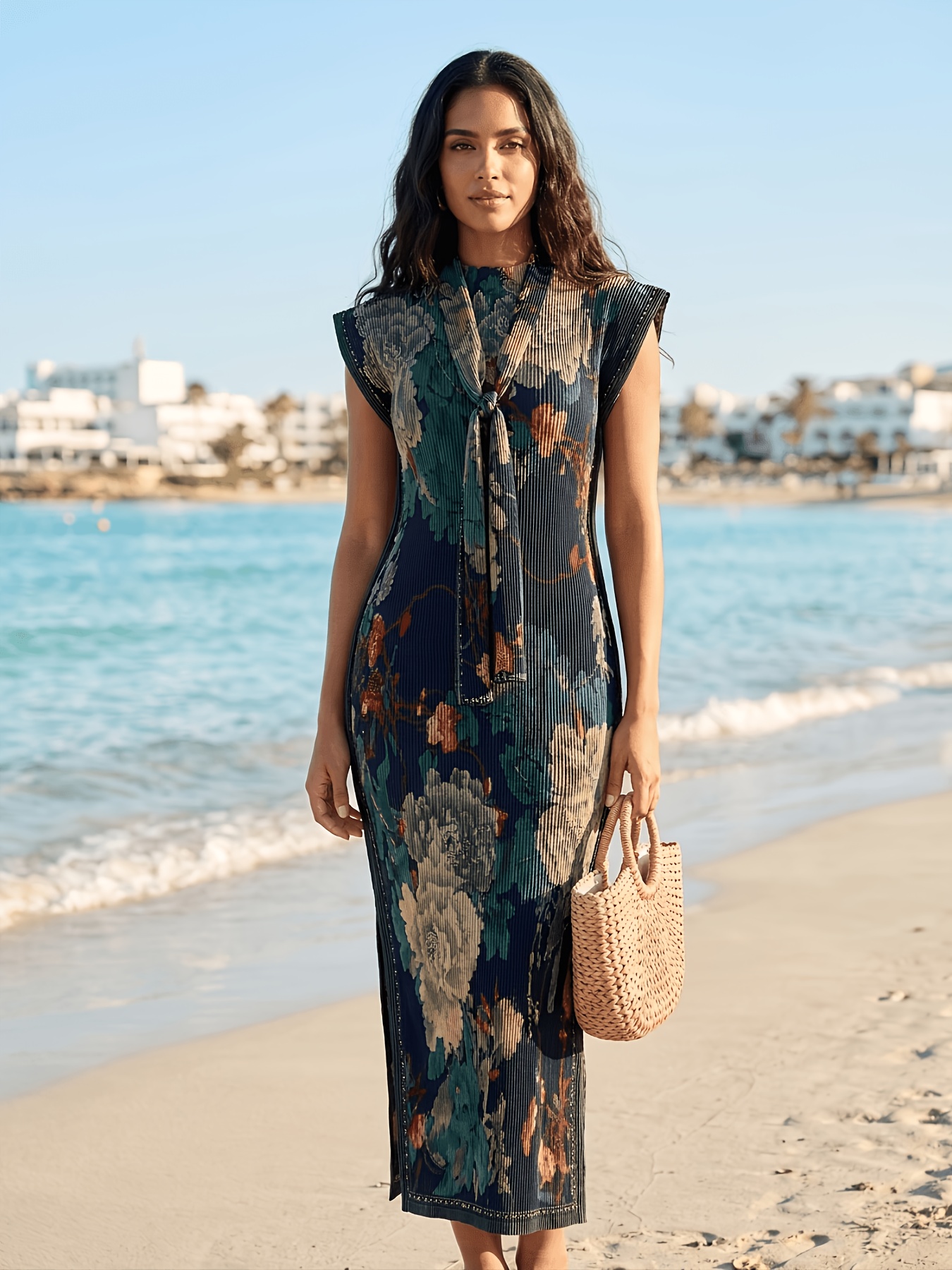 bodycon tunic dress Women's Knitted Dress Long Slit Bodycon Long Dress With Neck Low Neck Dress  plus Size Swing Dress Floral Summer Long Dresses Tunic Dress for Women