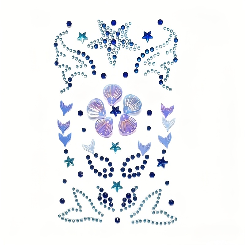 1pc New Ocean-themed Mermaid Tail Face Decoration Sticker, Exquisite Gradient Blue Tone For Parties, Performances, Daily Photos, And Crafts