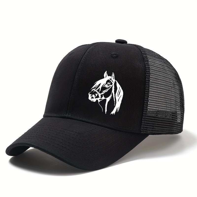 E-shop Unisex Outdoor-Radfahrer-Baseballcap, bedrucktes Pferdemuster, gebogener Schirm, stylische vielseitige Sommer-Mesh-Atmungsaktiv-Duckbill-Kappe,