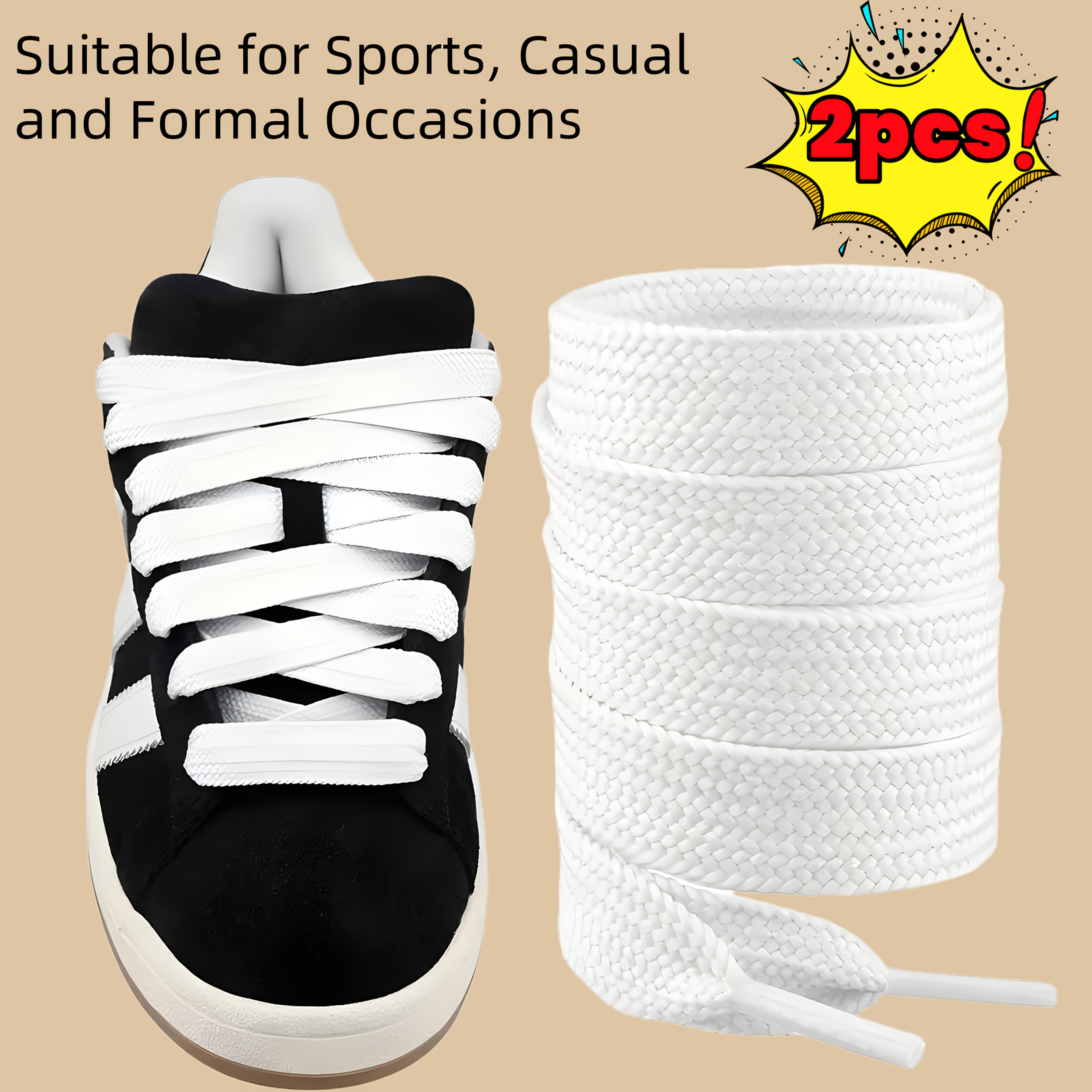 TEMU Solid Color Shoelaces Measuring Centimeters, Suitable For Casual Shoes, Sports Shoes, And Flats. In Black, White, And Pink. Perfect For Casual