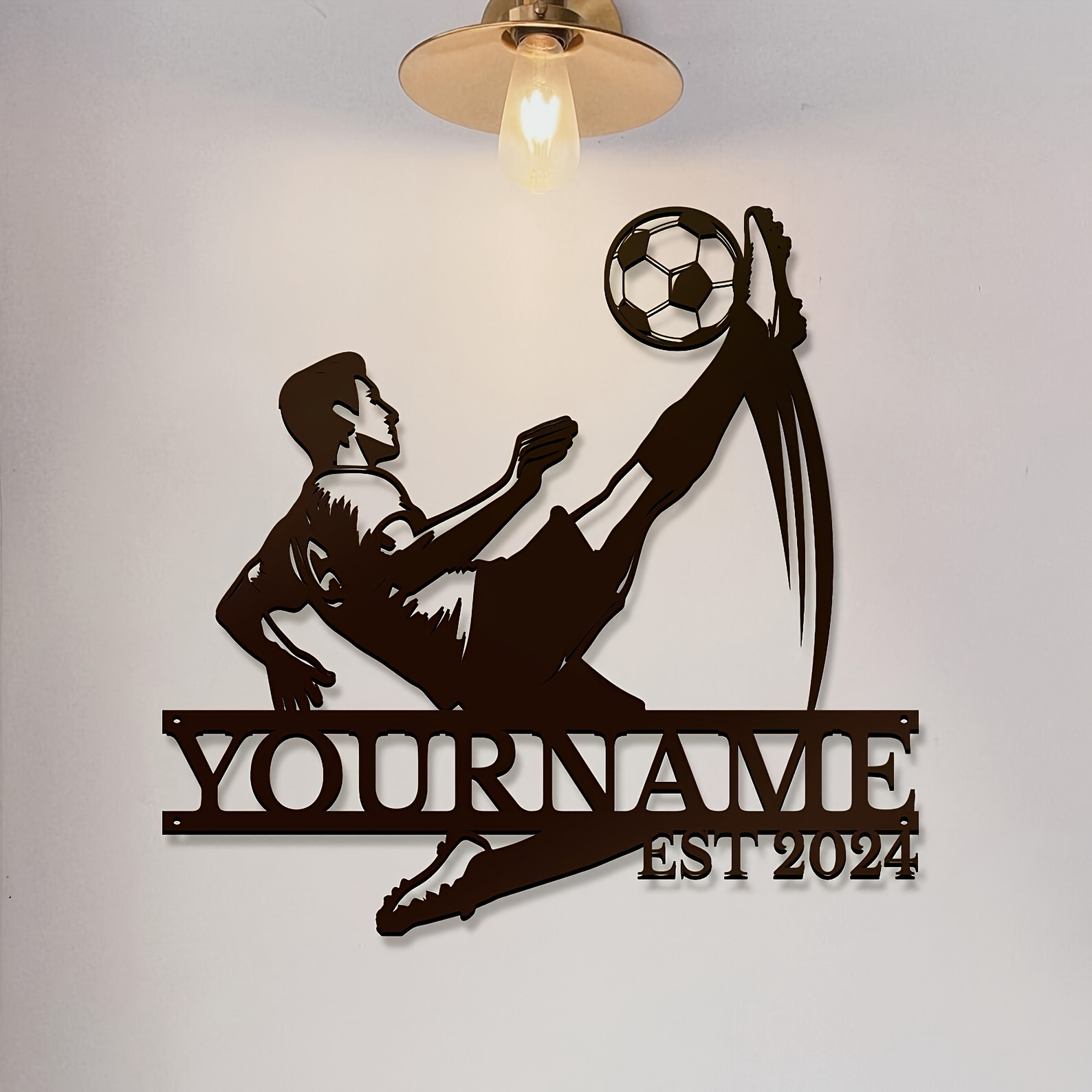 TEMU 2d Flat - Customizable Metal Wall Art For Football - Personalized Name And Year, Silhouette Player Design, Hanging Decoration For Home, Porch,