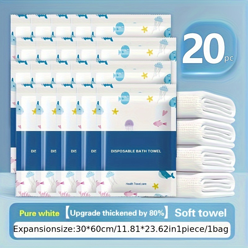 TEMU [hot ] 20pcs Fiber Disposable Bath Towels - Lightweight, Portable & Individually Wrapped For Travel, Hotels, And Business Trips