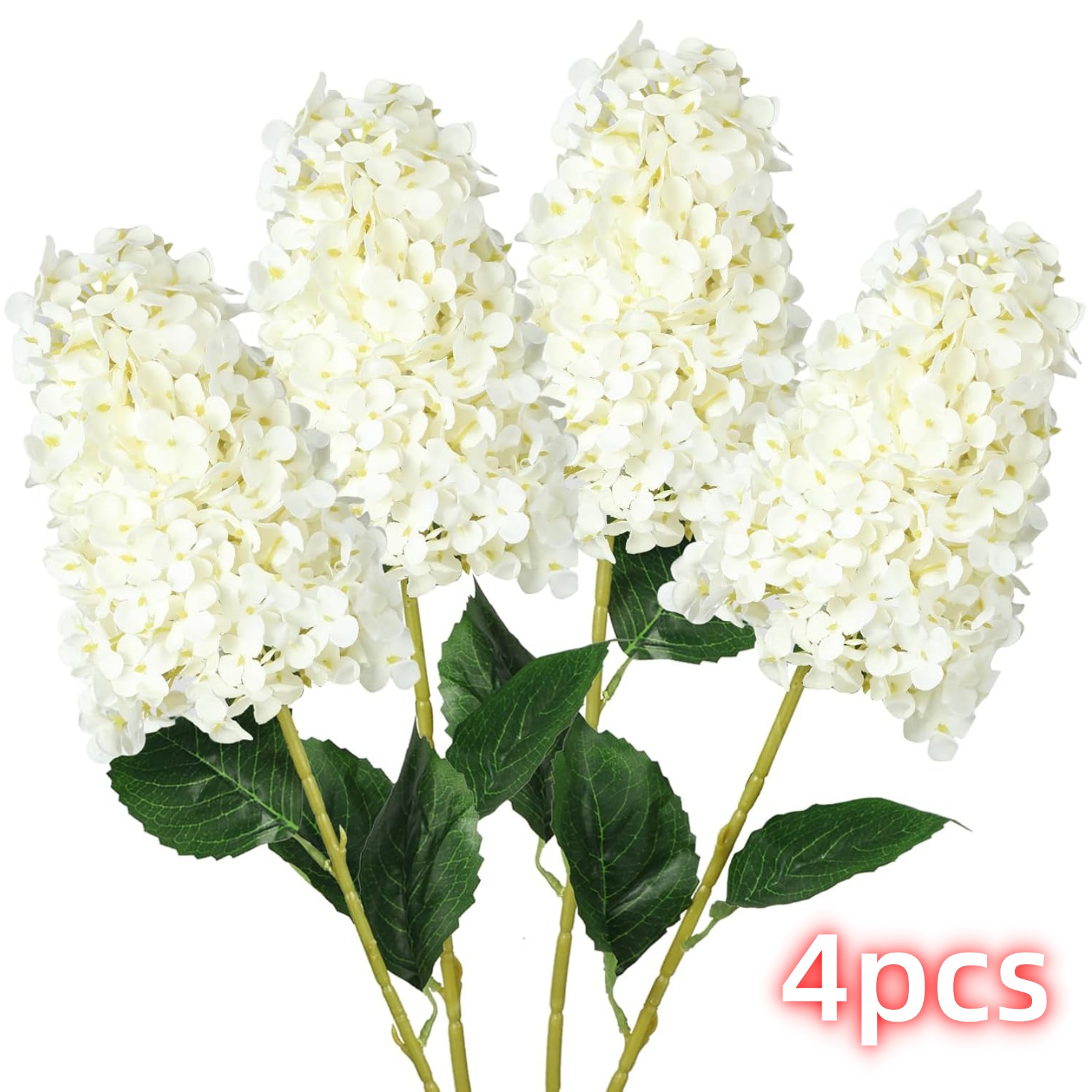 Image of 4pcs Hydrangea Artificial Flower, Long Stem Real Touch Conical Fake Hydrangea Flowers, For High Vase Flower Arrangements Decoration, Family Farmhouse, Hotel Decor