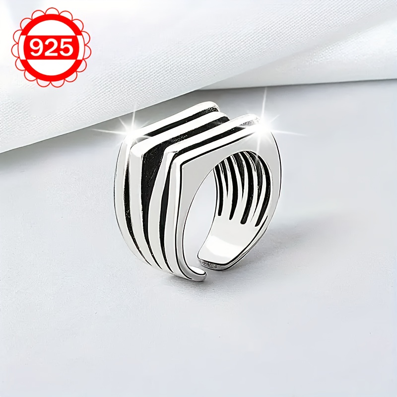 925 Silver Low Allergy Irregular Four Layer Stacked Ring for Women