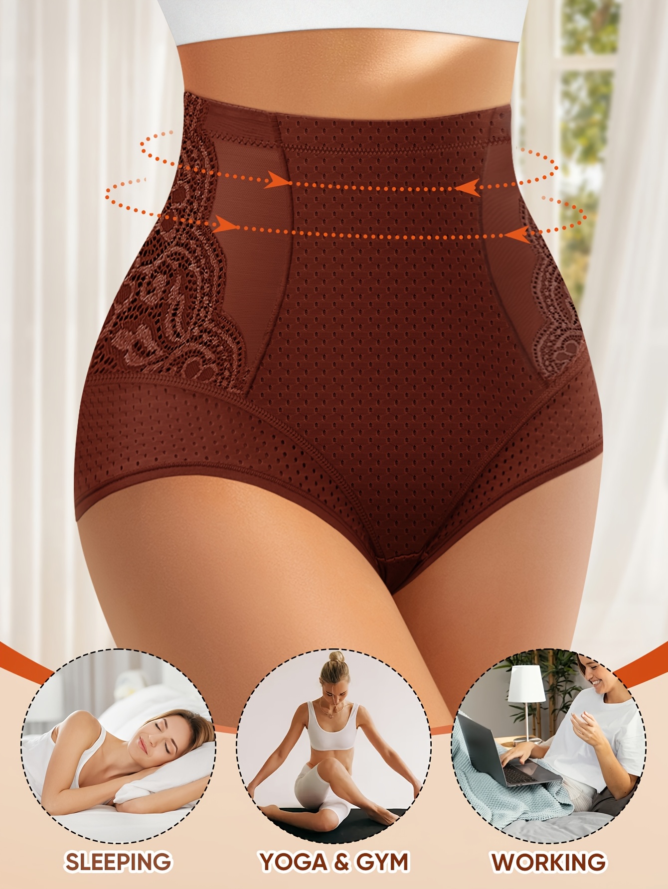MIOTAN Women's High-Waist Tummy Control Shapewear Panties, 1XL-5XL, Breathable Mesh Lace Design, Grey, Comfort Fit for Casual Attire, Tummy Control Underwear, MIOTAN