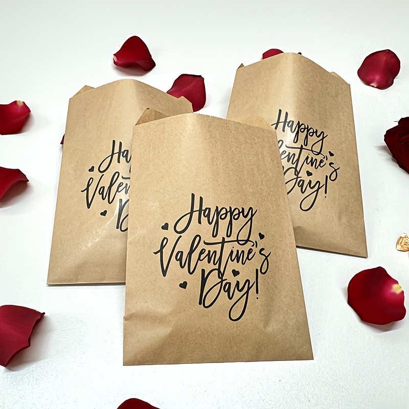 

25-pack Vintage Paper Valentine's Day Bags, Small Gift Bags With "happy Valentine's Day" Print, Cute Decorative Favor Bags For Party, Thank You, Popcorn Candy Packaging