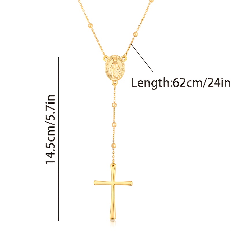 Image of : 925 925 Silvery Plated Men's Necklace With Mary Print And Golden Cross. Elegant And Exquisite, Hypoallergenic. Perfect As A Mother's Day, Valentine's Day, Or Christmas Gift. Includes A Box