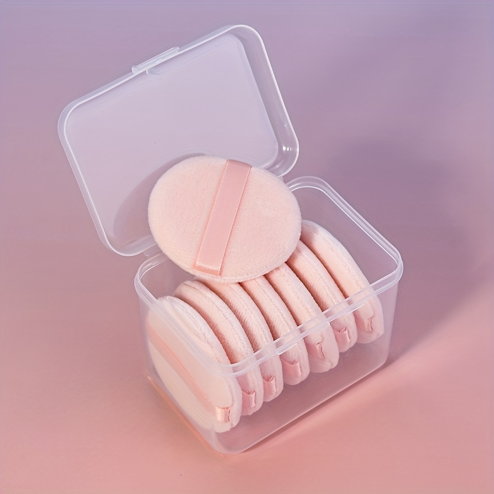 Image of 8pcs Soft Velvet Round Cosmetic Pad Set With Storage Box, Washable Facial Makeup Tool, Gentle Texture & Easy To Clean, For Daily Foundation Application, 2.36in