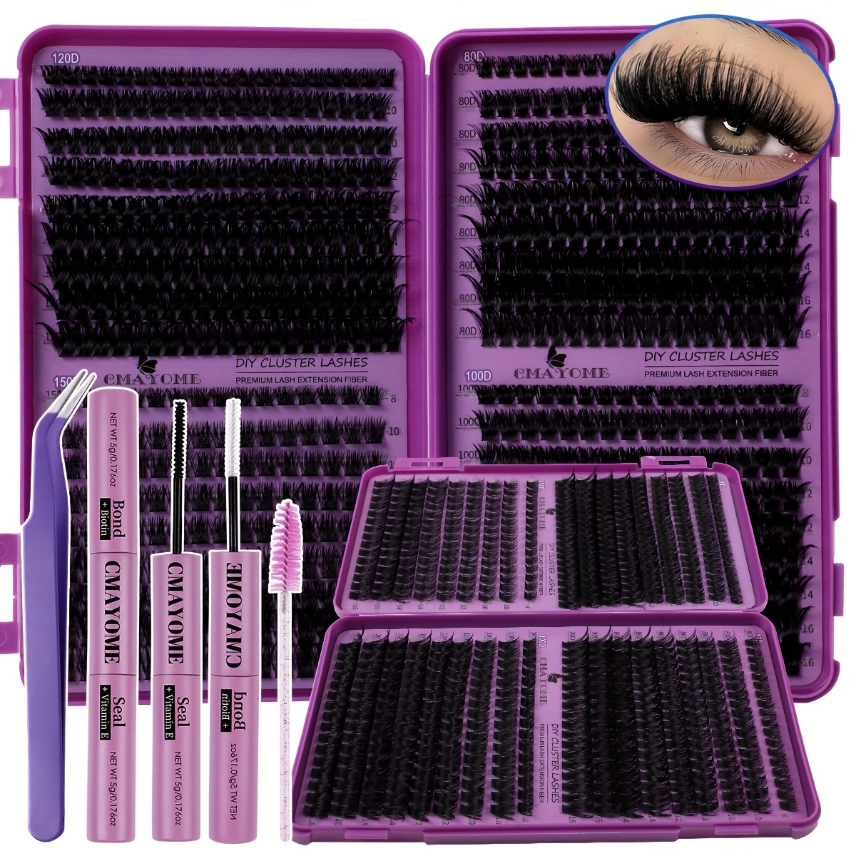 621 800pcs d   individual eyelash clusters with   and seal tweezers brush set beginner friendly high capacity eyelash book suit for different makeup beauty long lasting dense false eyelashes gift for women lash clusters kit