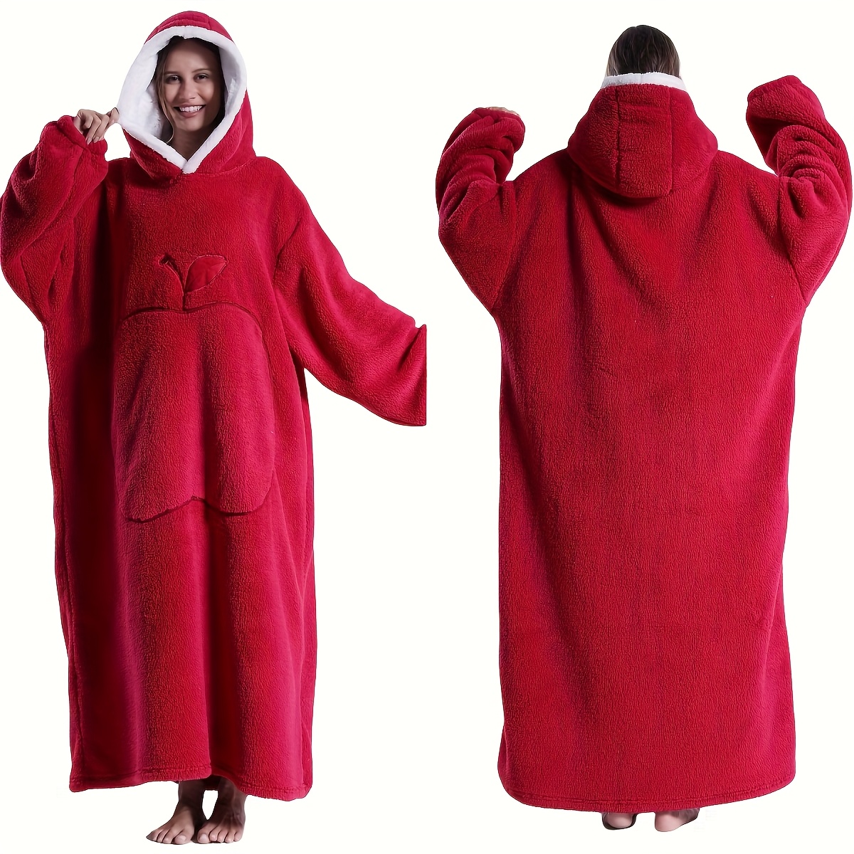 TEMU Cozy Plush Fleece Hooded Wearable Blanket Sweatshirt - Reversible Oversized Unisex Adult Wearable Throw With Kangaroo Pocket, Light Gray, Hand