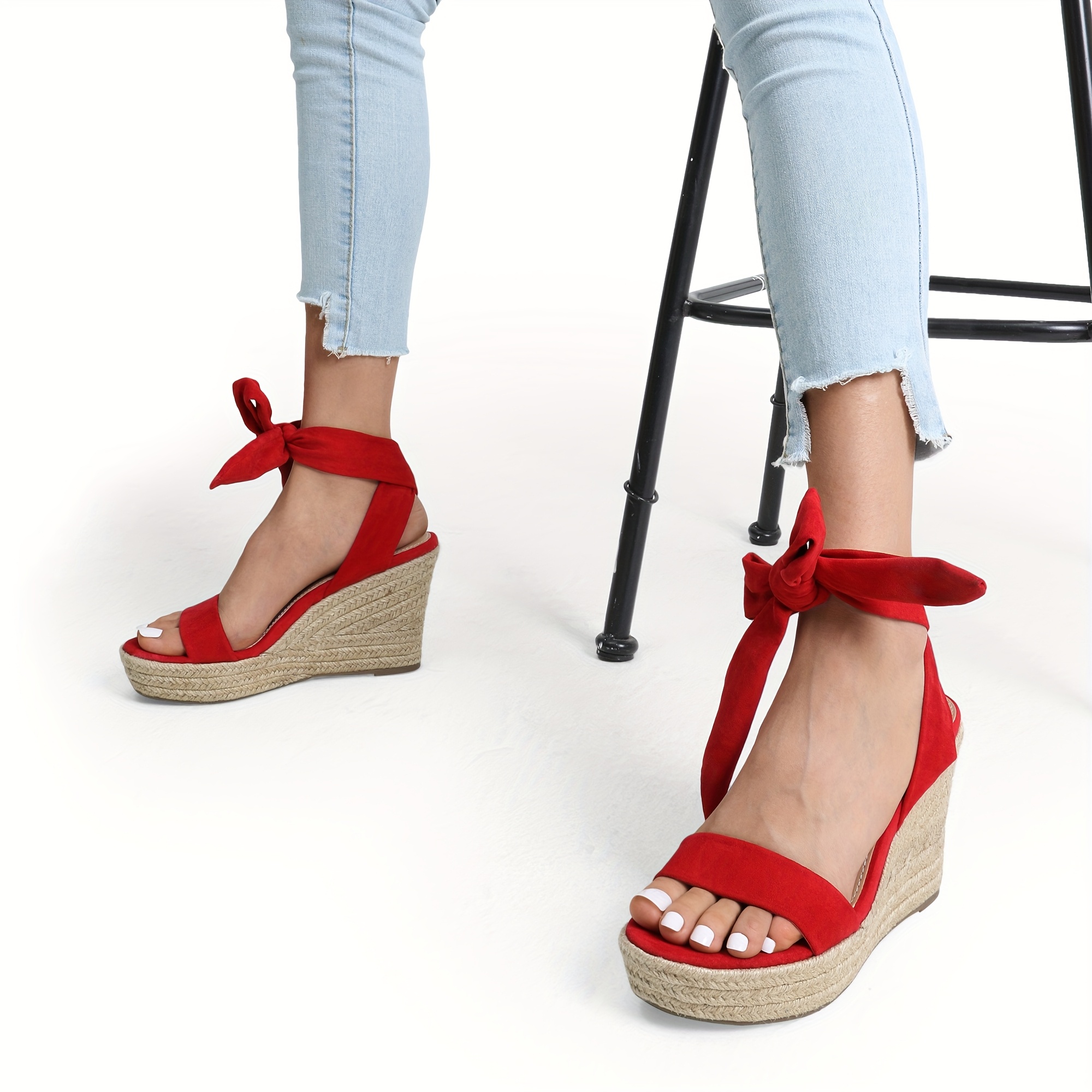 Womens Open Toe Espadrilles Wedges Tie Lace Cute Ankle Strap