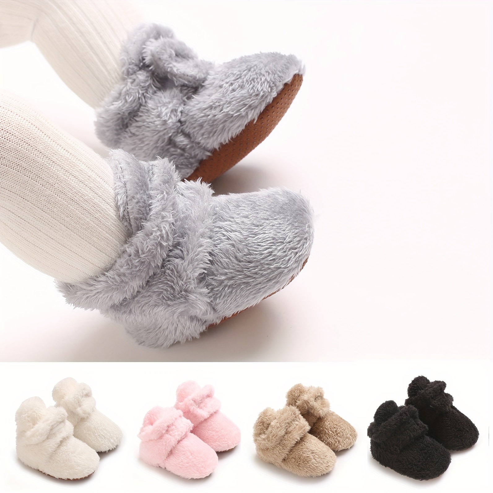 

Chaussons Douillets et Chauds Bébé de 0-1 An - Chaussures de Pas Antidérapantes Pelucheuse l'Hiver