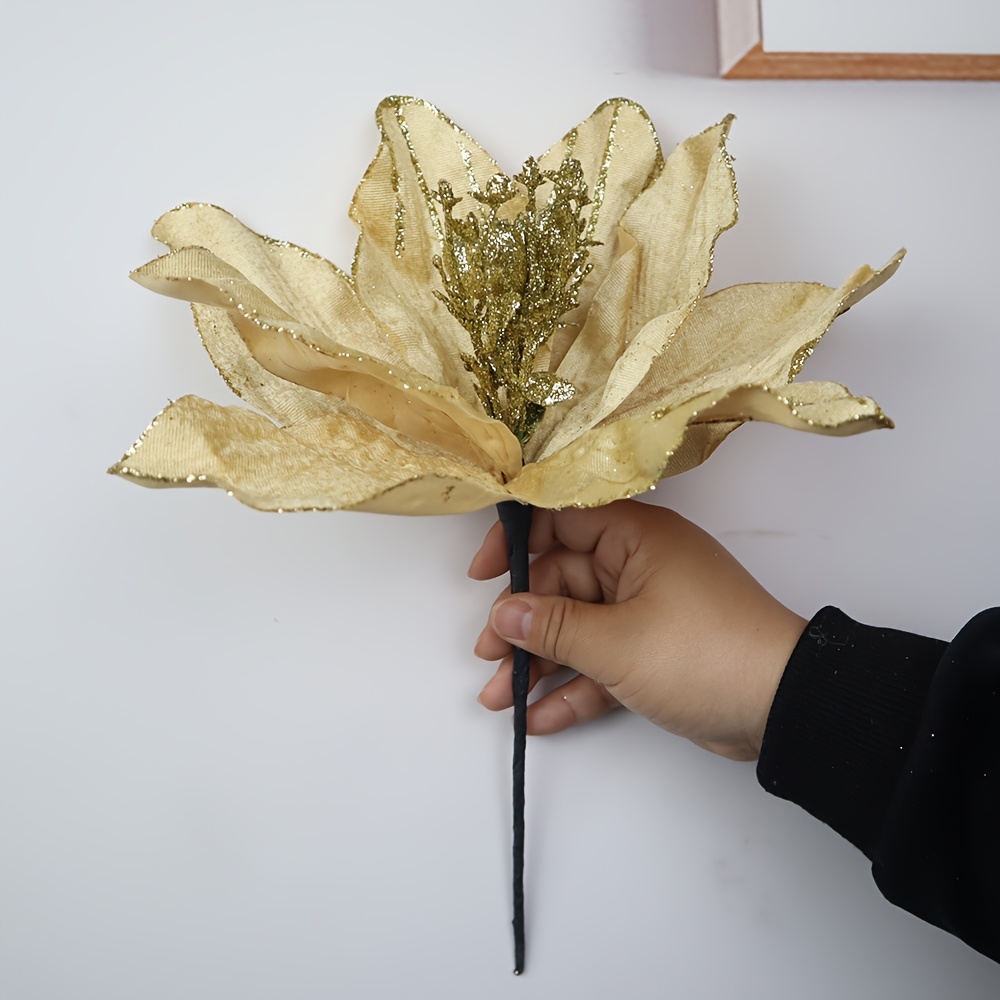 TEMU 5pcs Flores Artificiales de 33cm 2194 para Navidad, Crean Festivo y Decoración del Árbol de Navidad, Flores Simuladas para Fiestas al