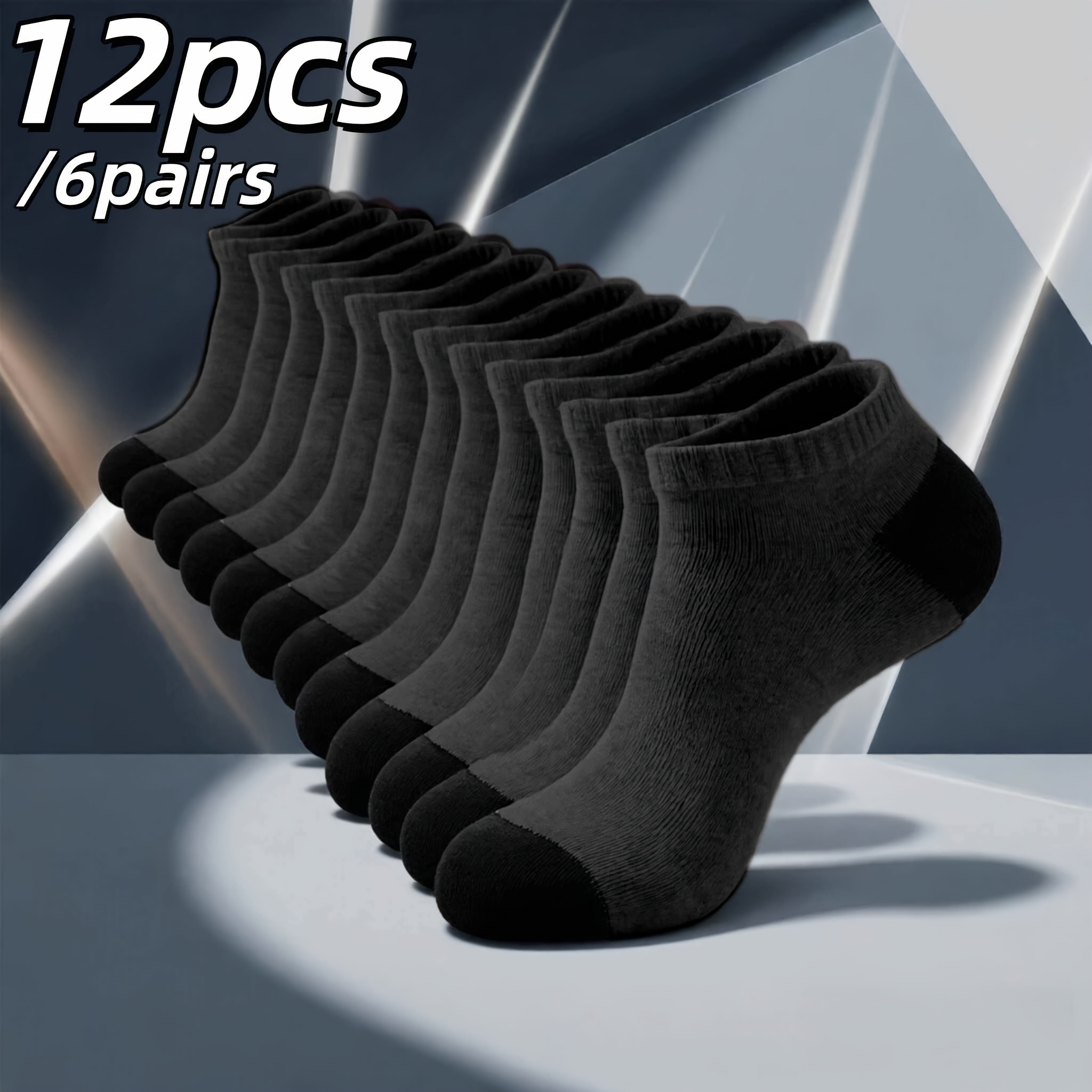 TEMU 12pcs(6pairs) Men's Padded Moisture-wicking Sports Socks, Autumn And Winter Calf Socks, Elastic Ribbed Tops, Arch Support, Breathable Design,