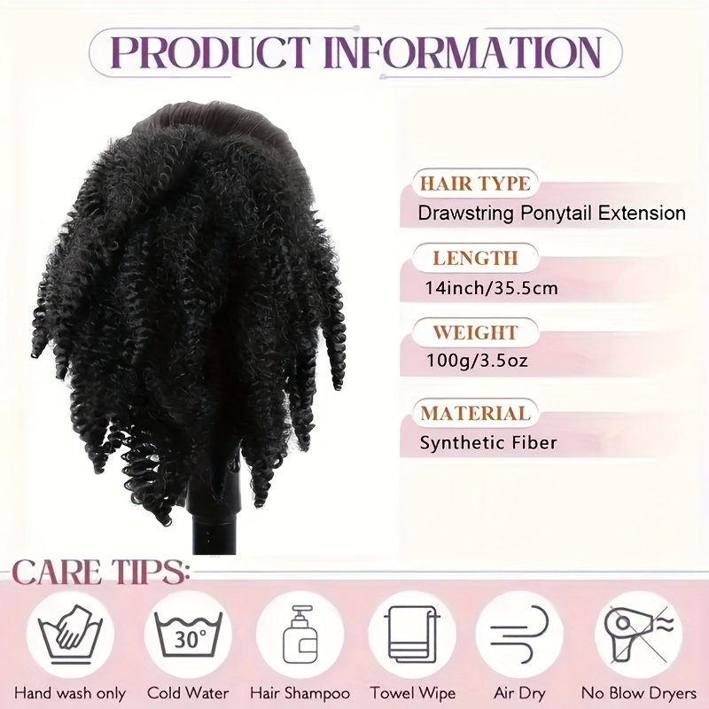   14 afro   ponytail extension with clips synthetic hair drawstring ponytail for women black secure hold natural look versatile styling for all   ponytail hair clip details 3