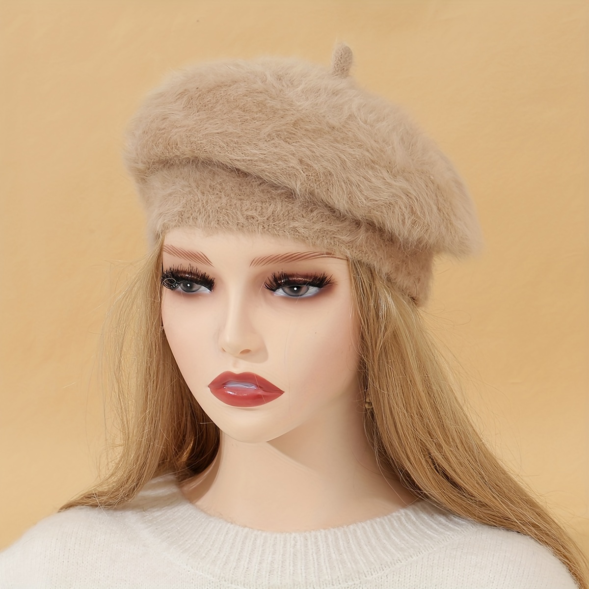 

Women's Classic Fashion Beret - 100% Polyester Imitation Rabbit Fur, Warm Casual Packable Cap With Elasticity, Knitted Woven Craftsmanship, 1 Size