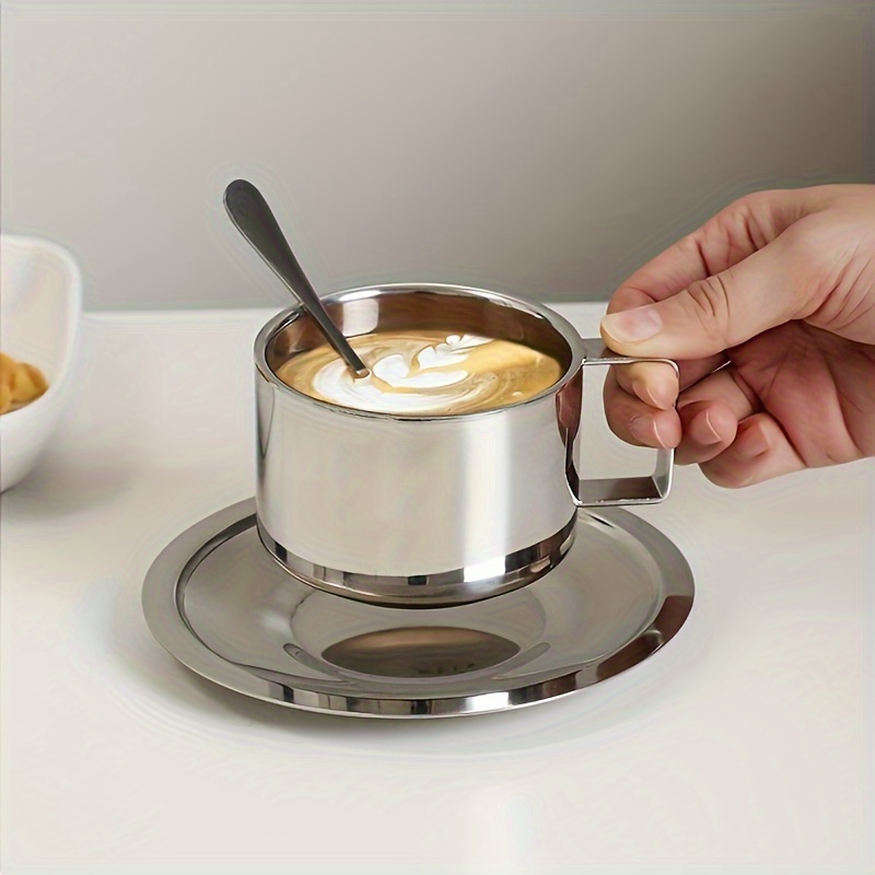 304 stainless steel coffee mug double layer insulation creative mug milk cup hotel coffee shop western   coffee mug set