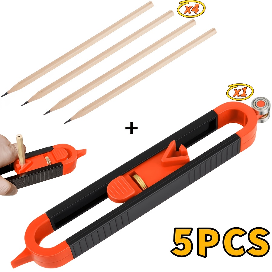 TEMU 5pcs Woodworking Contour Gauge Scribe Tool Set, 1 Roller Profile Duplicator + 4 Pencils, Contour Gauge Scribe Tool With Pencils, Profile