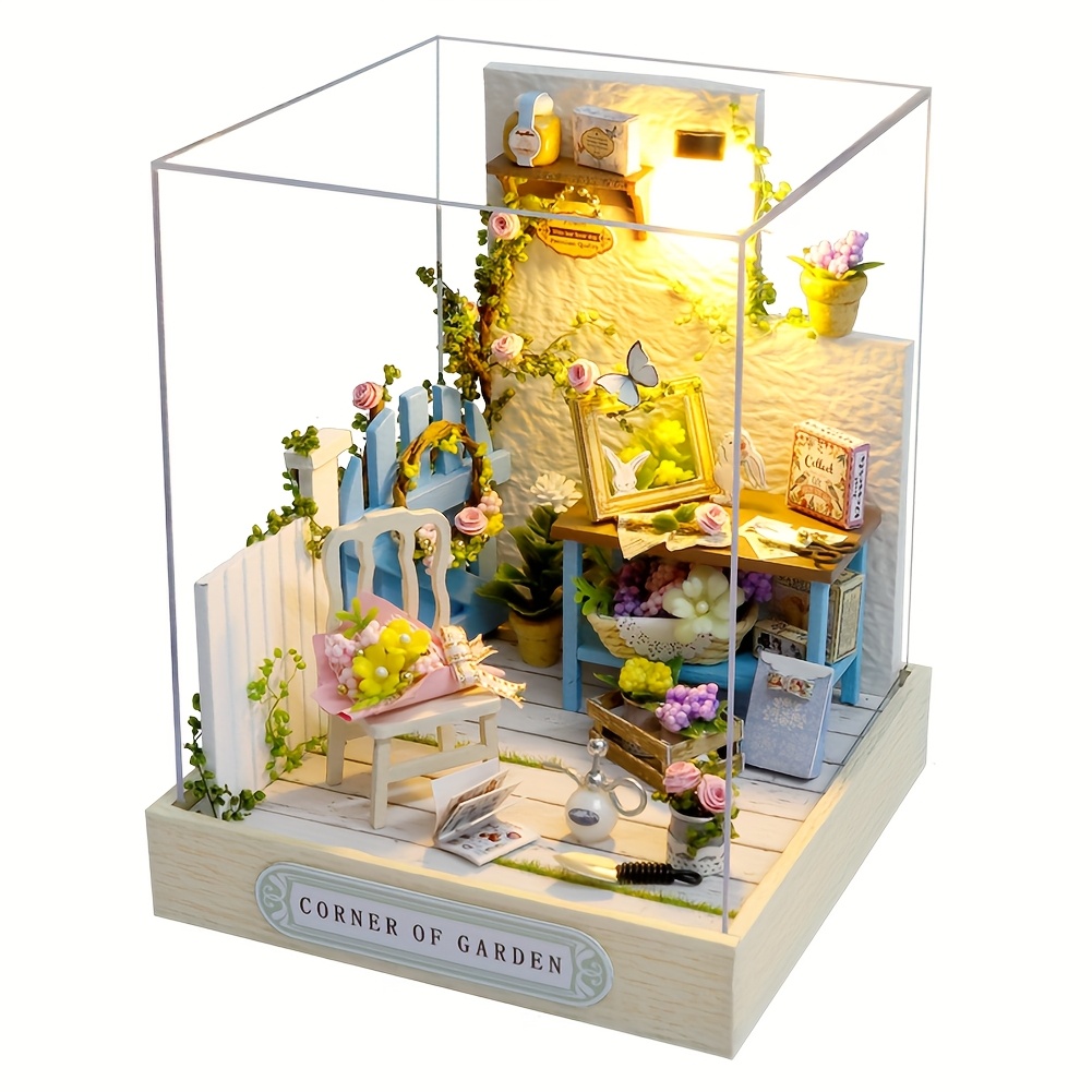 TEMU 1pc Miniature Dollhouse Kit With Dust Cover - Mini Doll House For Dolls, Doll Collection, Realistic Dollhouse For Display, Christmas/birthday